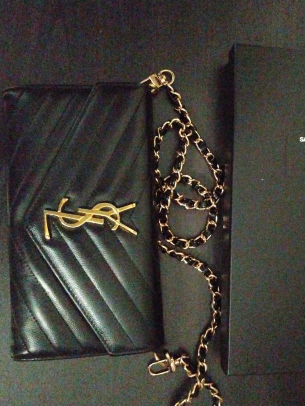 YSL Monogram Large Wallet on Chain in Grained Leather EUC - Picture 2 of 15